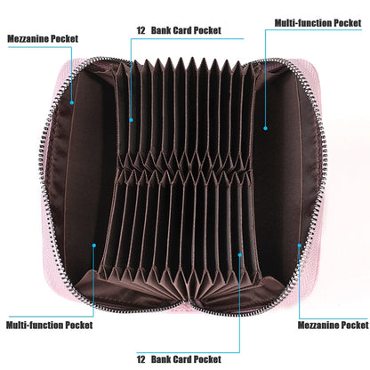 KB195 ซิปหนังวัวหนังสองแถวรูปร่างออร์แกนหลายช่องใส่การ์ดกระเป๋าสตางค์ RFID ป้องกันแม่เหล็กกระเป๋าคลัทช์สำหรับสุภาพสตรี, KB195 Black, KB195 Coffee, KB195 Pink, KB195 Purple, KB195 Rose Red
