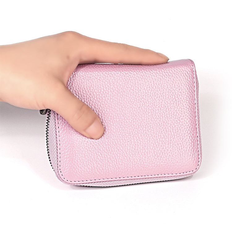 KB195 ซิปหนังวัวหนังสองแถวรูปร่างออร์แกนหลายช่องใส่การ์ดกระเป๋าสตางค์ RFID ป้องกันแม่เหล็กกระเป๋าคลัทช์สำหรับสุภาพสตรี, KB195 Black, KB195 Coffee, KB195 Pink, KB195 Purple, KB195 Rose Red