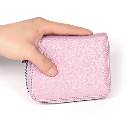 KB195 ซิปหนังวัวหนังสองแถวรูปร่างออร์แกนหลายช่องใส่การ์ดกระเป๋าสตางค์ RFID ป้องกันแม่เหล็กกระเป๋าคลัทช์สำหรับสุภาพสตรี, KB195 Black, KB195 Coffee, KB195 Pink, KB195 Purple, KB195 Rose Red