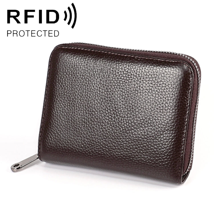 KB195 ซิปหนังวัวหนังสองแถวรูปร่างออร์แกนหลายช่องใส่การ์ดกระเป๋าสตางค์ RFID ป้องกันแม่เหล็กกระเป๋าคลัทช์สำหรับสุภาพสตรี, KB195 Black, KB195 Coffee, KB195 Pink, KB195 Purple, KB195 Rose Red