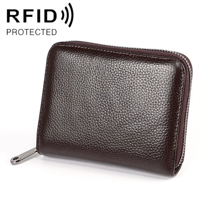 KB195 ซิปหนังวัวหนังสองแถวรูปร่างออร์แกนหลายช่องใส่การ์ดกระเป๋าสตางค์ RFID ป้องกันแม่เหล็กกระเป๋าคลัทช์สำหรับสุภาพสตรี, KB195 Black, KB195 Coffee, KB195 Pink, KB195 Purple, KB195 Rose Red