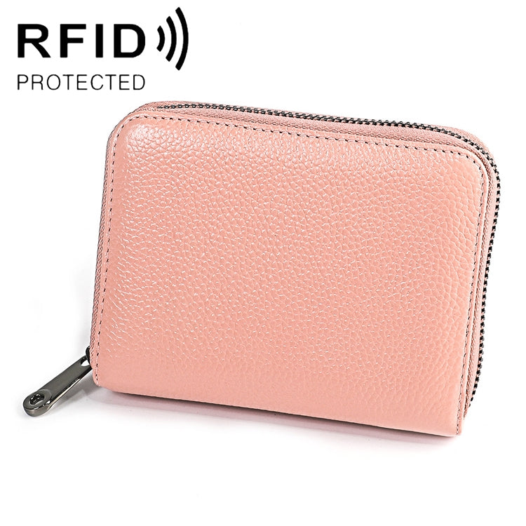 KB195 ซิปหนังวัวหนังสองแถวรูปร่างออร์แกนหลายช่องใส่การ์ดกระเป๋าสตางค์ RFID ป้องกันแม่เหล็กกระเป๋าคลัทช์สำหรับสุภาพสตรี, KB195 Black, KB195 Coffee, KB195 Pink, KB195 Purple, KB195 Rose Red