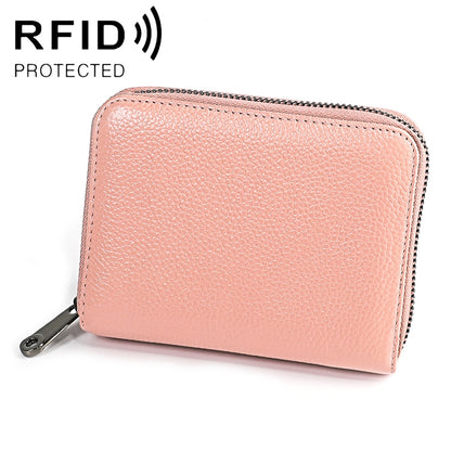 KB195 ซิปหนังวัวหนังสองแถวรูปร่างออร์แกนหลายช่องใส่การ์ดกระเป๋าสตางค์ RFID ป้องกันแม่เหล็กกระเป๋าคลัทช์สำหรับสุภาพสตรี, KB195 Black, KB195 Coffee, KB195 Pink, KB195 Purple, KB195 Rose Red