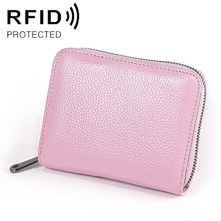 KB195 ซิปหนังวัวหนังสองแถวรูปร่างออร์แกนหลายช่องใส่การ์ดกระเป๋าสตางค์ RFID ป้องกันแม่เหล็กกระเป๋าคลัทช์สำหรับสุภาพสตรี, KB195 Black, KB195 Coffee, KB195 Pink, KB195 Purple, KB195 Rose Red