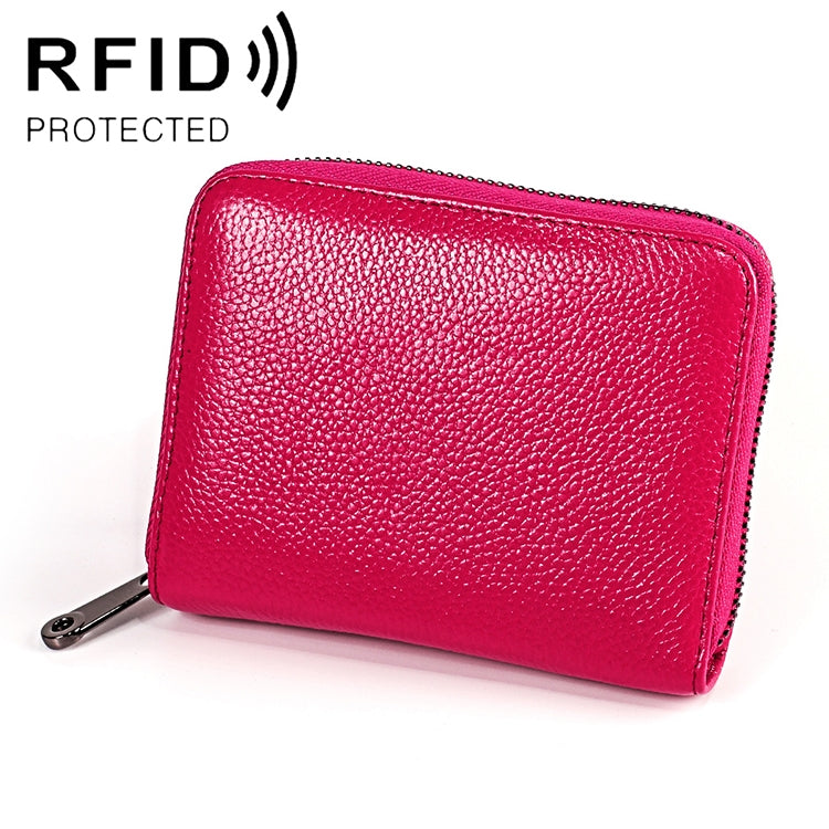 KB195 ซิปหนังวัวหนังสองแถวรูปร่างออร์แกนหลายช่องใส่การ์ดกระเป๋าสตางค์ RFID ป้องกันแม่เหล็กกระเป๋าคลัทช์สำหรับสุภาพสตรี, KB195 Black, KB195 Coffee, KB195 Pink, KB195 Purple, KB195 Rose Red