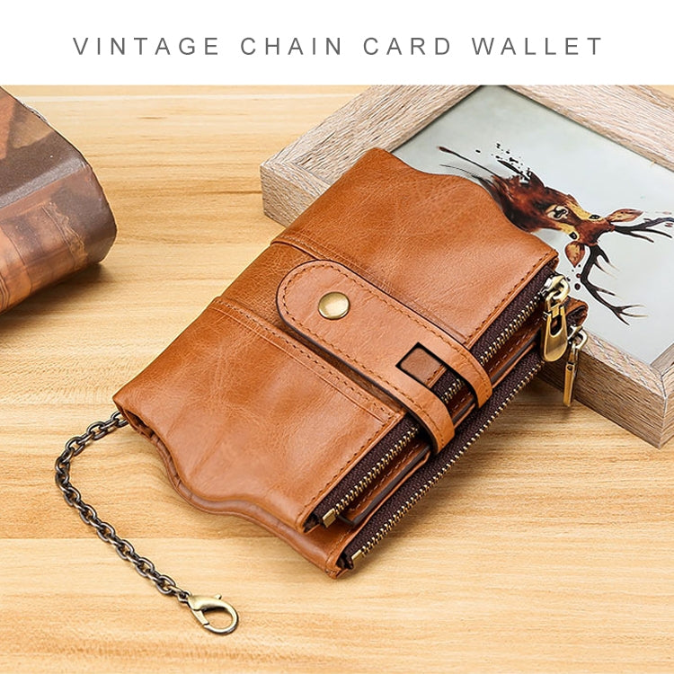 LT3539 Cowhide หนังซิปหัวเข็มขัดป้องกันแม่เหล็ก RFID กระเป๋าสตางค์กระเป๋าคลัทช์สำหรับผู้ชายพร้อมช่องเสียบการ์ดและสายสะพาย, LT3539 Shoulder Strap Blue, LT3539 Strap Red, LT3539 Yellowish-brown