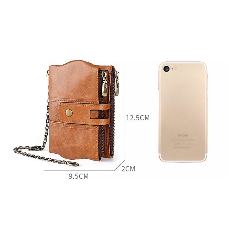 LT3539 Cowhide หนังซิปหัวเข็มขัดป้องกันแม่เหล็ก RFID กระเป๋าสตางค์กระเป๋าคลัทช์สำหรับผู้ชายพร้อมช่องเสียบการ์ดและสายสะพาย, LT3539 Shoulder Strap Blue, LT3539 Strap Red, LT3539 Yellowish-brown