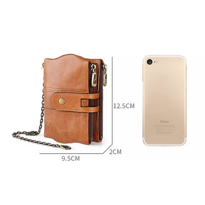 LT3539 Cowhide หนังซิปหัวเข็มขัดป้องกันแม่เหล็ก RFID กระเป๋าสตางค์กระเป๋าคลัทช์สำหรับผู้ชายพร้อมช่องเสียบการ์ดและสายสะพาย, LT3539 Shoulder Strap Blue, LT3539 Strap Red, LT3539 Yellowish-brown