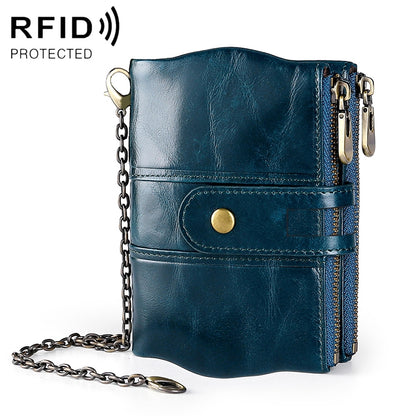LT3539 Cowhide หนังซิปหัวเข็มขัดป้องกันแม่เหล็ก RFID กระเป๋าสตางค์กระเป๋าคลัทช์สำหรับผู้ชายพร้อมช่องเสียบการ์ดและสายสะพาย, LT3539 Shoulder Strap Blue, LT3539 Strap Red, LT3539 Yellowish-brown
