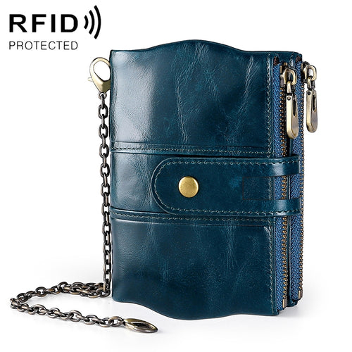 LT3539 Cowhide หนังซิปหัวเข็มขัดป้องกันแม่เหล็ก RFID กระเป๋าสตางค์กระเป๋าคลัทช์สำหรับผู้ชายพร้อมช่องเสียบการ์ดและสายสะพาย, LT3539 Shoulder Strap Blue, LT3539 Strap Red, LT3539 Yellowish-brown