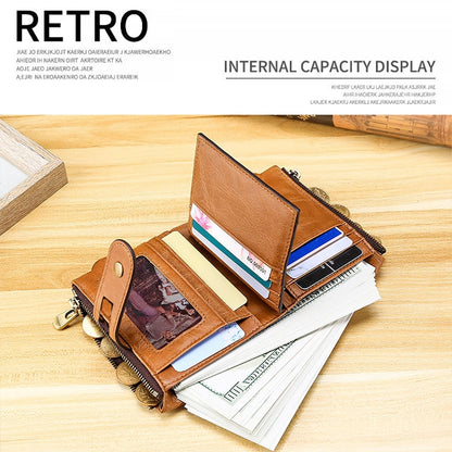 LT3539 Cowhide หนังซิปหัวเข็มขัดป้องกันแม่เหล็ก RFID กระเป๋าสตางค์กระเป๋าคลัทช์สำหรับผู้ชายพร้อมช่องเสียบการ์ดและสายสะพาย, LT3539 Shoulder Strap Blue, LT3539 Strap Red, LT3539 Yellowish-brown