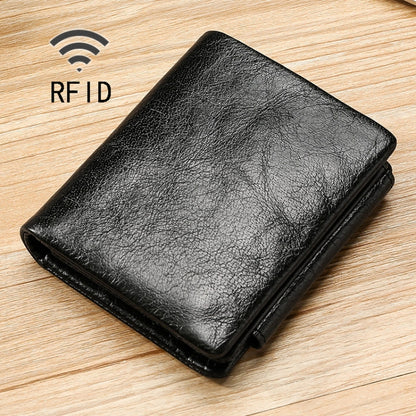TP-191 Oil Wax Leather กระเป๋าสตางค์สามพับ RFID อเนกประสงค์
