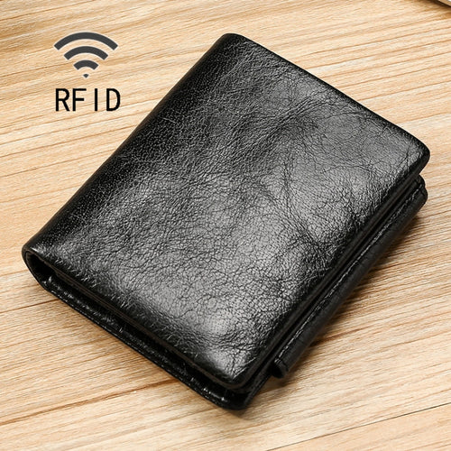 TP-191 Oil Wax Leather กระเป๋าสตางค์สามพับ RFID อเนกประสงค์