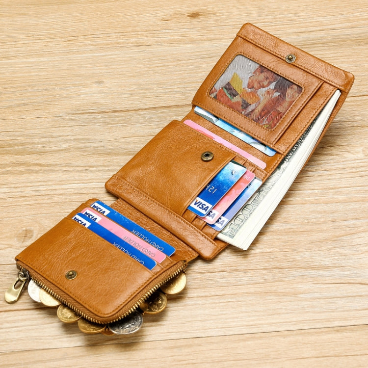 TP-191 Oil Wax Leather กระเป๋าสตางค์สามพับ RFID อเนกประสงค์
