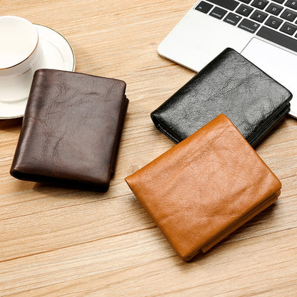 TP-191 Oil Wax Leather กระเป๋าสตางค์สามพับ RFID อเนกประสงค์