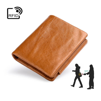 TP-191 Oil Wax Leather กระเป๋าสตางค์สามพับ RFID อเนกประสงค์