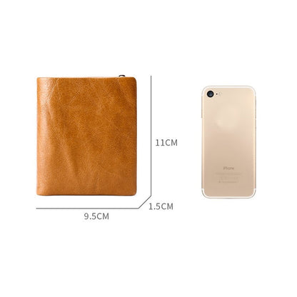 TP-191 Oil Wax Leather กระเป๋าสตางค์สามพับ RFID อเนกประสงค์