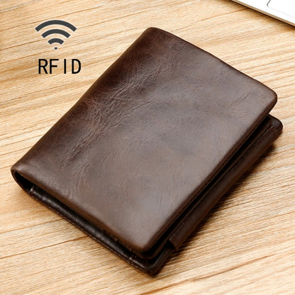 TP-191 Oil Wax Leather กระเป๋าสตางค์สามพับ RFID อเนกประสงค์