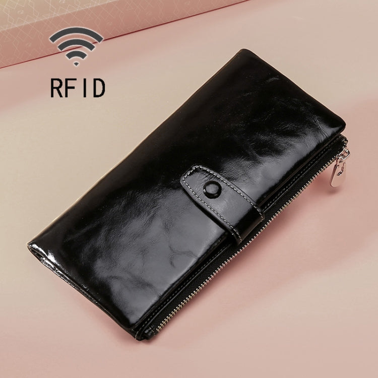 TP-189 Oilskin Leather กระเป๋าสตางค์หนัง RFID แบบมีซิปอเนกประสงค์