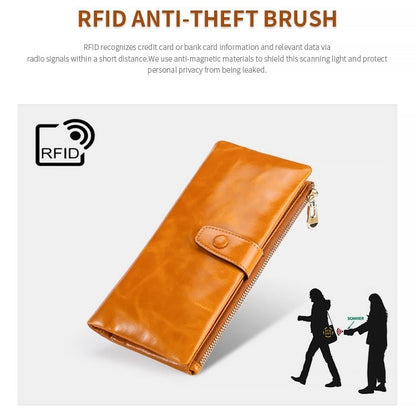TP-189 Oilskin Leather กระเป๋าสตางค์หนัง RFID แบบมีซิปอเนกประสงค์