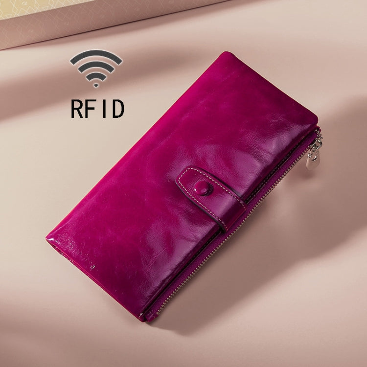TP-189 Oilskin Leather กระเป๋าสตางค์หนัง RFID แบบมีซิปอเนกประสงค์