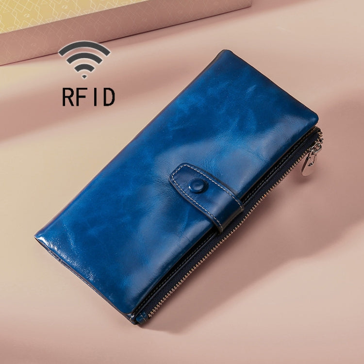 TP-189 Oilskin Leather กระเป๋าสตางค์หนัง RFID แบบมีซิปอเนกประสงค์