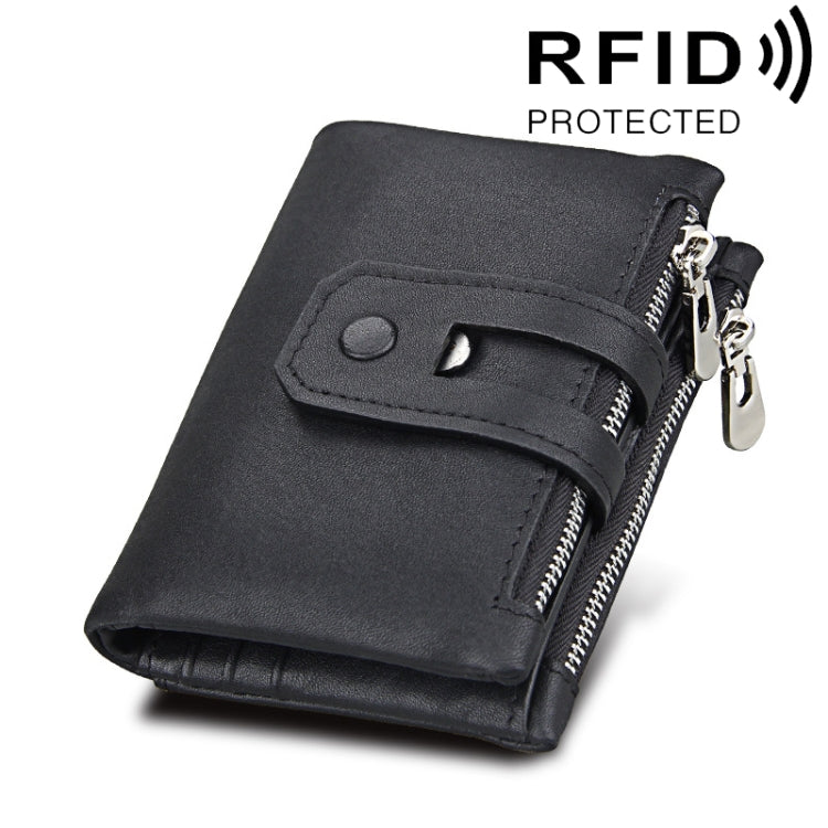 หนังวัวแท้เนื้อม้าบ้าซิป 3 พับผู้ถือบัตรกระเป๋าสตางค์ RFID การปิดกั้นกระเป๋าเงินเหรียญบัตรกระเป๋ากรณีการป้องกันสำหรับผู้ชายขนาด: 12*9.5*3.5 เซนติเมตร