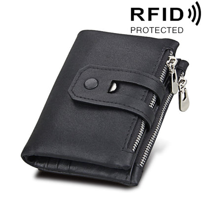 หนังวัวแท้เนื้อม้าบ้าซิป 3 พับผู้ถือบัตรกระเป๋าสตางค์ RFID การปิดกั้นกระเป๋าเงินเหรียญบัตรกระเป๋ากรณีการป้องกันสำหรับผู้ชายขนาด: 12*9.5*3.5 เซนติเมตร