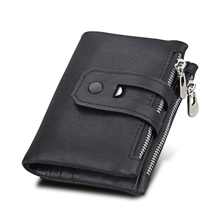 หนังวัวแท้เนื้อม้าบ้าซิป 3 พับผู้ถือบัตรกระเป๋าสตางค์ RFID การปิดกั้นกระเป๋าเงินเหรียญบัตรกระเป๋ากรณีการป้องกันสำหรับผู้ชายขนาด: 12*9.5*3.5 เซนติเมตร