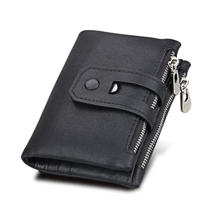 หนังวัวแท้เนื้อม้าบ้าซิป 3 พับผู้ถือบัตรกระเป๋าสตางค์ RFID การปิดกั้นกระเป๋าเงินเหรียญบัตรกระเป๋ากรณีการป้องกันสำหรับผู้ชายขนาด: 12*9.5*3.5 เซนติเมตร