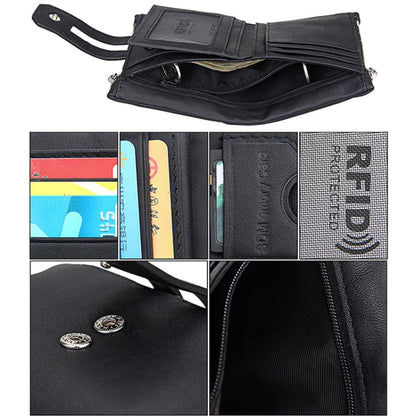 หนังวัวแท้เนื้อม้าบ้าซิป 3 พับผู้ถือบัตรกระเป๋าสตางค์ RFID การปิดกั้นกระเป๋าเงินเหรียญบัตรกระเป๋ากรณีการป้องกันสำหรับผู้ชายขนาด: 12*9.5*3.5 เซนติเมตร