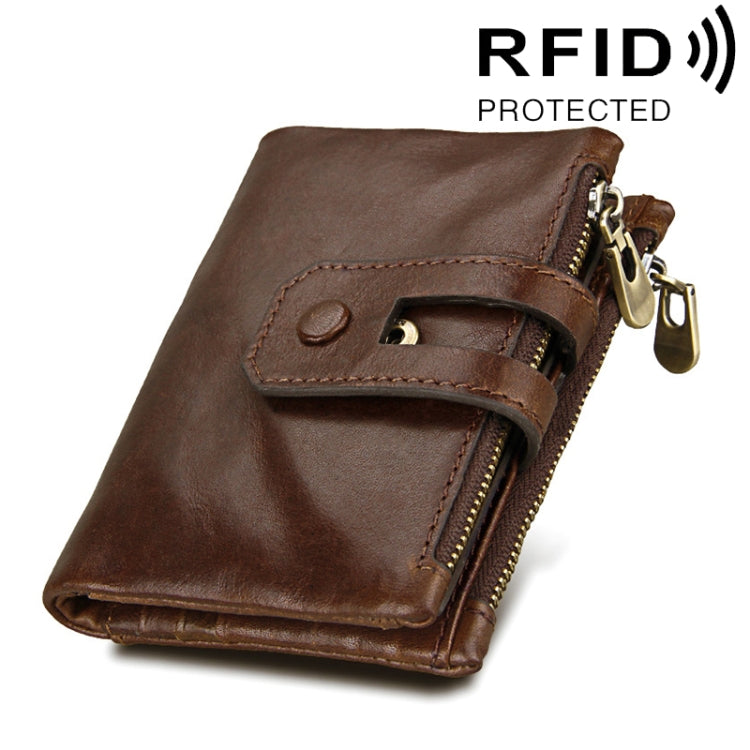 หนังวัวแท้เนื้อม้าบ้าซิป 3 พับผู้ถือบัตรกระเป๋าสตางค์ RFID การปิดกั้นกระเป๋าเงินเหรียญบัตรกระเป๋ากรณีการป้องกันสำหรับผู้ชายขนาด: 12*9.5*3.5 เซนติเมตร
