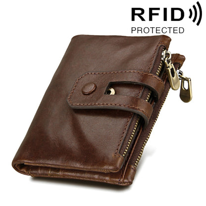 หนังวัวแท้เนื้อม้าบ้าซิป 3 พับผู้ถือบัตรกระเป๋าสตางค์ RFID การปิดกั้นกระเป๋าเงินเหรียญบัตรกระเป๋ากรณีการป้องกันสำหรับผู้ชายขนาด: 12*9.5*3.5 เซนติเมตร