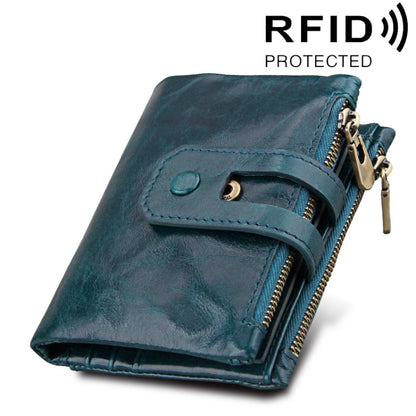 หนังวัวแท้เนื้อม้าบ้าซิป 3 พับผู้ถือบัตรกระเป๋าสตางค์ RFID การปิดกั้นกระเป๋าเงินเหรียญบัตรกระเป๋ากรณีการป้องกันสำหรับผู้ชายขนาด: 12*9.5*3.5 เซนติเมตร