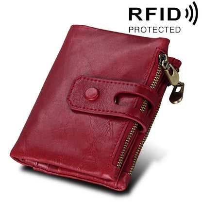 หนังวัวแท้เนื้อม้าบ้าซิป 3 พับผู้ถือบัตรกระเป๋าสตางค์ RFID การปิดกั้นกระเป๋าเงินเหรียญบัตรกระเป๋ากรณีการป้องกันสำหรับผู้ชายขนาด: 12*9.5*3.5 เซนติเมตร
