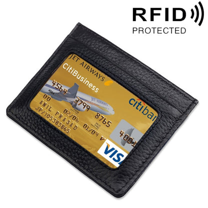 หนังวัวหนังลิ้นจี่เนื้อเปิดชนิดผู้ถือบัตรสีทึบ RFID บล็อกบัตรกระเป๋าเคสป้องกัน