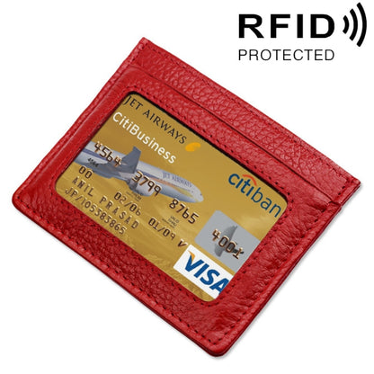 หนังวัวหนังลิ้นจี่เนื้อเปิดชนิดผู้ถือบัตรสีทึบ RFID บล็อกบัตรกระเป๋าเคสป้องกัน