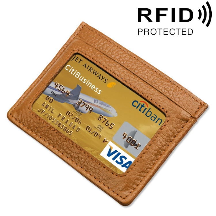 หนังวัวหนังลิ้นจี่เนื้อเปิดชนิดผู้ถือบัตรสีทึบ RFID บล็อกบัตรกระเป๋าเคสป้องกัน
