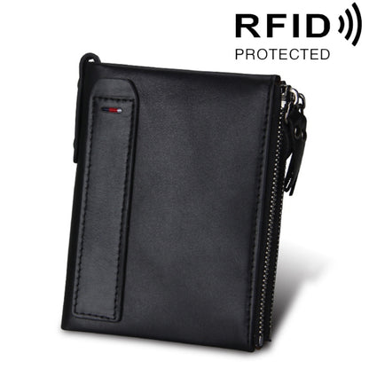 หนังวัวแท้เนื้อม้าบ้าซิปคู่สไตล์สั้นกระเป๋าสตางค์ใส่บัตร RFID ปิดกั้นกระเป๋าใส่การ์ดสำหรับผู้ชายขนาด: 12.1*9.4*2.7 ซม.
