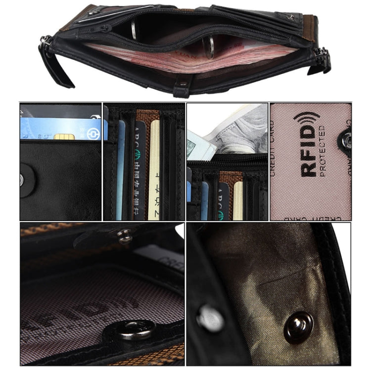หนังวัวแท้เนื้อม้าบ้าซิปคู่สไตล์สั้นกระเป๋าสตางค์ใส่บัตร RFID ปิดกั้นกระเป๋าใส่การ์ดสำหรับผู้ชายขนาด: 12.1*9.4*2.7 ซม.