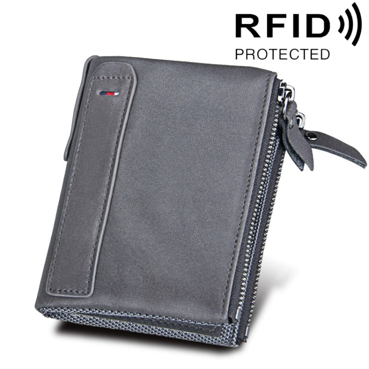 หนังวัวแท้เนื้อม้าบ้าซิปคู่สไตล์สั้นกระเป๋าสตางค์ใส่บัตร RFID ปิดกั้นกระเป๋าใส่การ์ดสำหรับผู้ชายขนาด: 12.1*9.4*2.7 ซม.