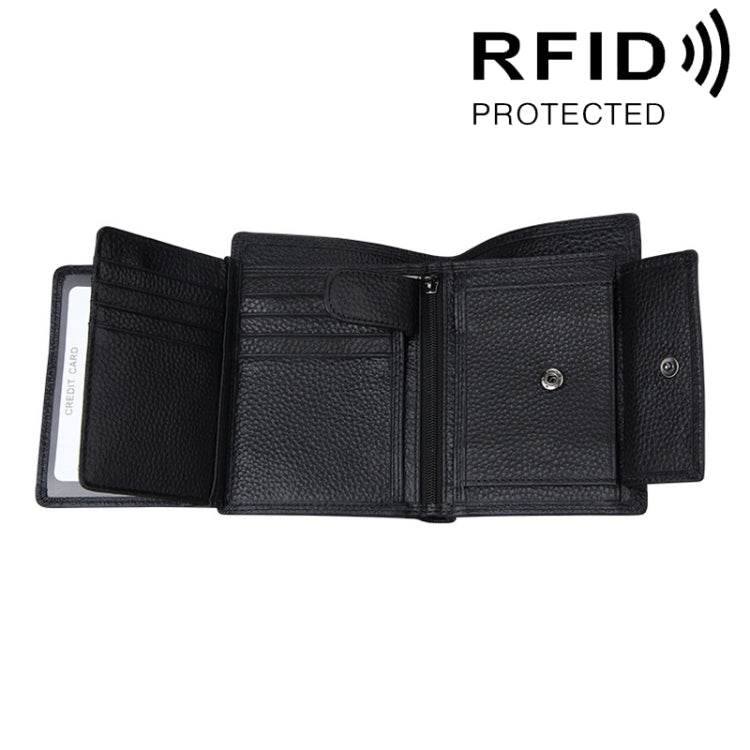 หนังวัวแท้ 3 พับผู้ถือบัตรกระเป๋าสตางค์ RFID ปิดกั้นบัตรกระเป๋าป้องกันกรณีสำหรับผู้ชายขนาด: 13 * 10.2 * 2.5 ซม.