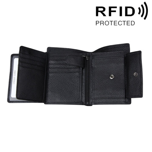 หนังวัวแท้ 3 พับผู้ถือบัตรกระเป๋าสตางค์ RFID ปิดกั้นบัตรกระเป๋าป้องกันกรณีสำหรับผู้ชายขนาด: 13 * 10.2 * 2.5 ซม.
