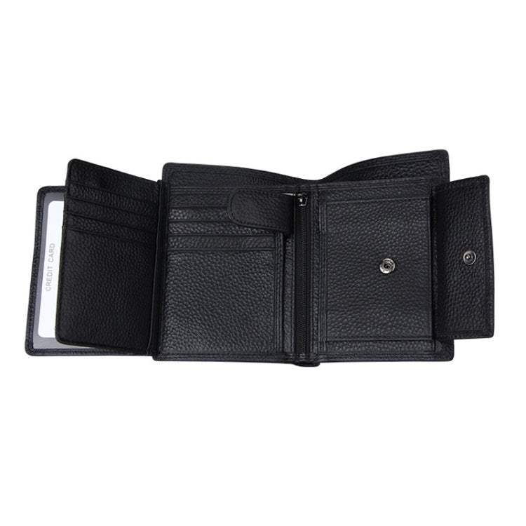 หนังวัวแท้ 3 พับผู้ถือบัตรกระเป๋าสตางค์ RFID ปิดกั้นบัตรกระเป๋าป้องกันกรณีสำหรับผู้ชายขนาด: 13 * 10.2 * 2.5 ซม.