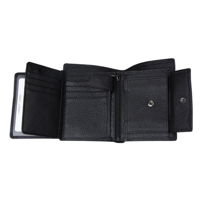 หนังวัวแท้ 3 พับผู้ถือบัตรกระเป๋าสตางค์ RFID ปิดกั้นบัตรกระเป๋าป้องกันกรณีสำหรับผู้ชายขนาด: 13 * 10.2 * 2.5 ซม.