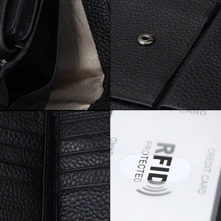 หนังวัวแท้ 3 พับผู้ถือบัตรกระเป๋าสตางค์ RFID ปิดกั้นบัตรกระเป๋าป้องกันกรณีสำหรับผู้ชายขนาด: 13 * 10.2 * 2.5 ซม.