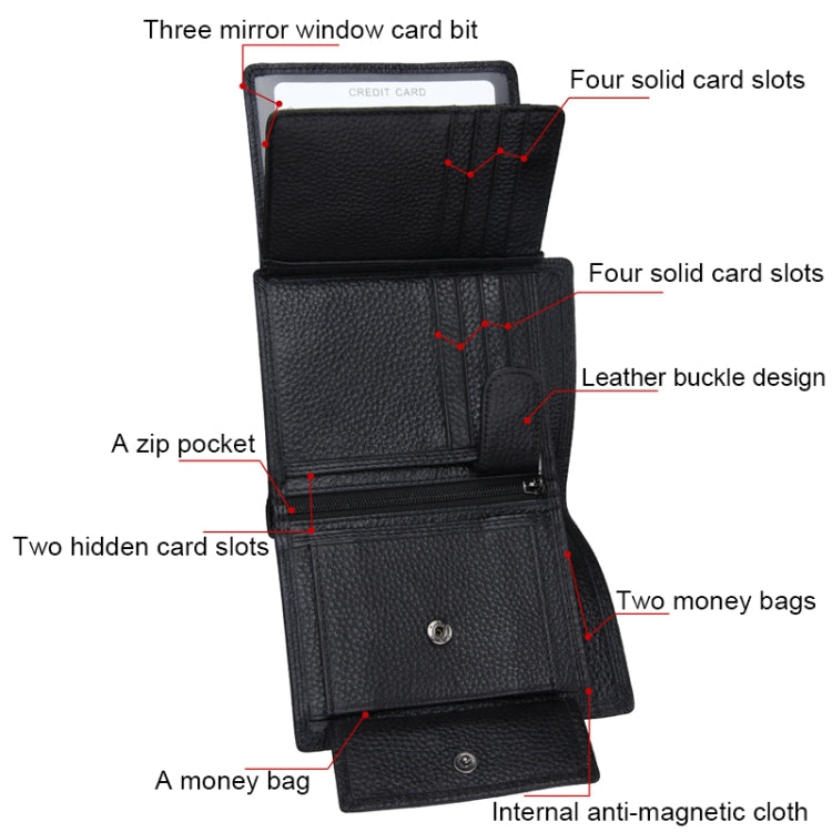 หนังวัวแท้ 3 พับผู้ถือบัตรกระเป๋าสตางค์ RFID ปิดกั้นบัตรกระเป๋าป้องกันกรณีสำหรับผู้ชายขนาด: 13 * 10.2 * 2.5 ซม.