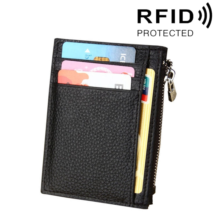 หนัง Cowhide สีทึบซิปผู้ถือบัตรกระเป๋าสตางค์ RFID การปิดกั้นกระเป๋าเงินเหรียญบัตรกระเป๋าป้องกันกรณี, ขนาด: 11 * 8 * 1.5 ซม.