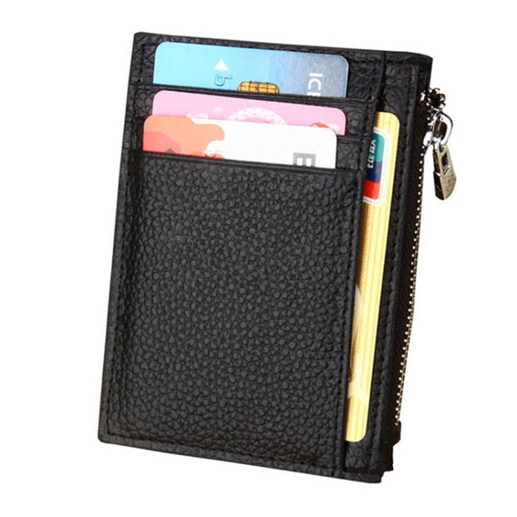 หนัง Cowhide สีทึบซิปผู้ถือบัตรกระเป๋าสตางค์ RFID การปิดกั้นกระเป๋าเงินเหรียญบัตรกระเป๋าป้องกันกรณี, ขนาด: 11 * 8 * 1.5 ซม.