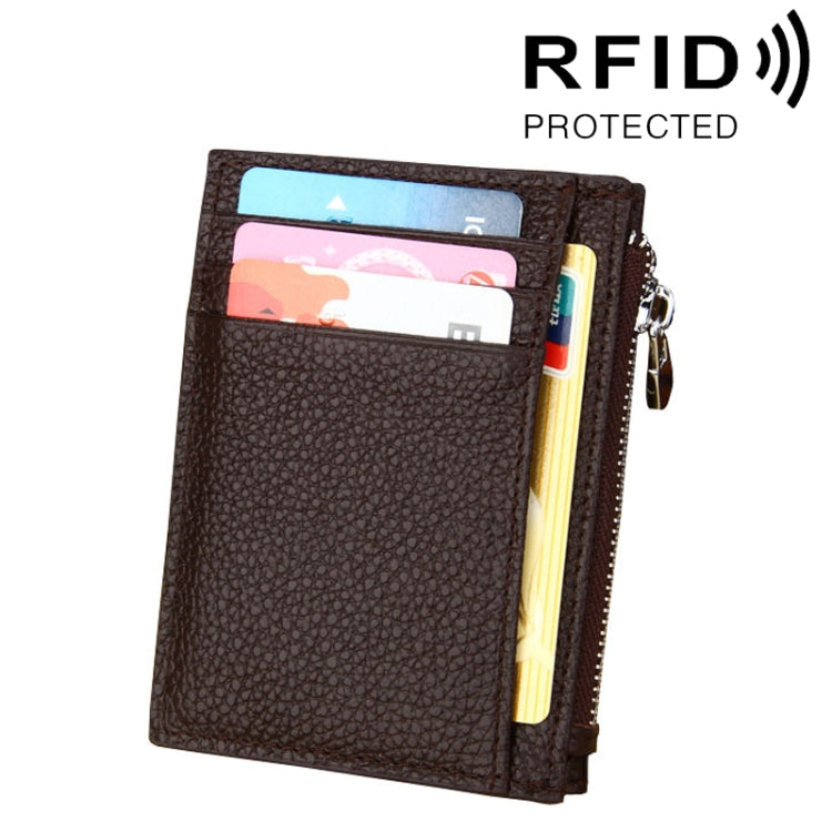 หนัง Cowhide สีทึบซิปผู้ถือบัตรกระเป๋าสตางค์ RFID การปิดกั้นกระเป๋าเงินเหรียญบัตรกระเป๋าป้องกันกรณี, ขนาด: 11 * 8 * 1.5 ซม.
